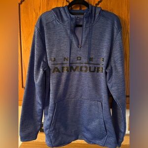 Under Armour Mens Loose Sweatshirt XL Coldgear 1/4 Zip Hoodie Drawstring Blue